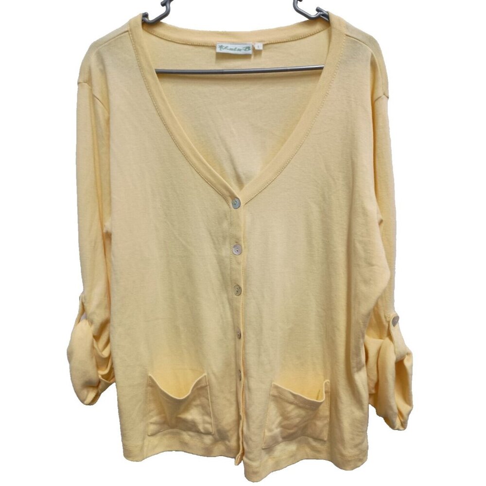 Lulu-B Womens Cardigan Large Lagenlook Yellow Button Front Long Sleeve‎ Cotton